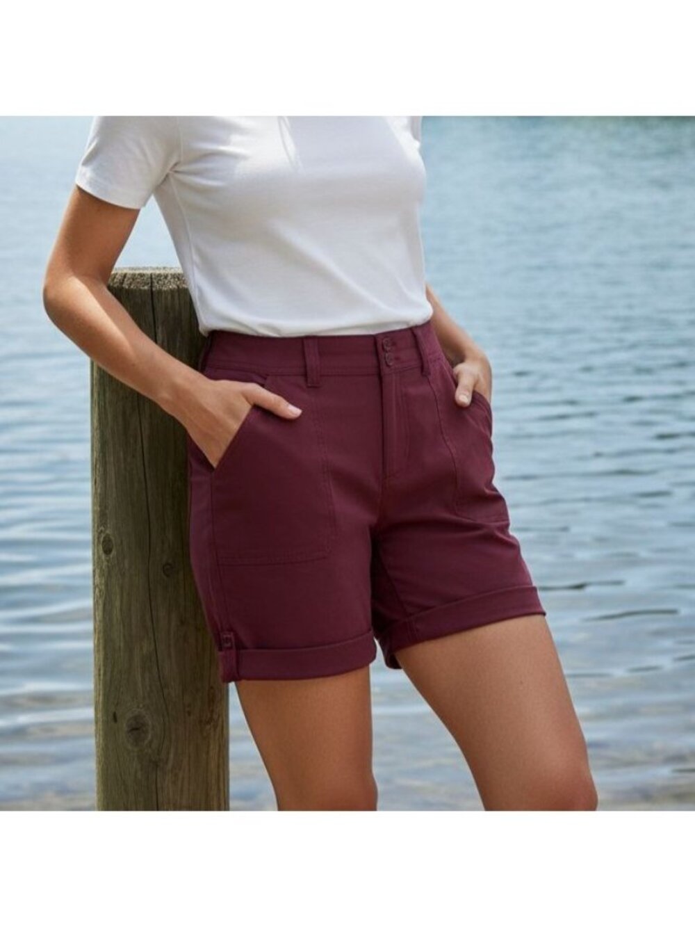 Eddie Bauer 10 Adjustable Tab Weekend Bermuda Shorts UPF 50 Rolled Hem Stretch
